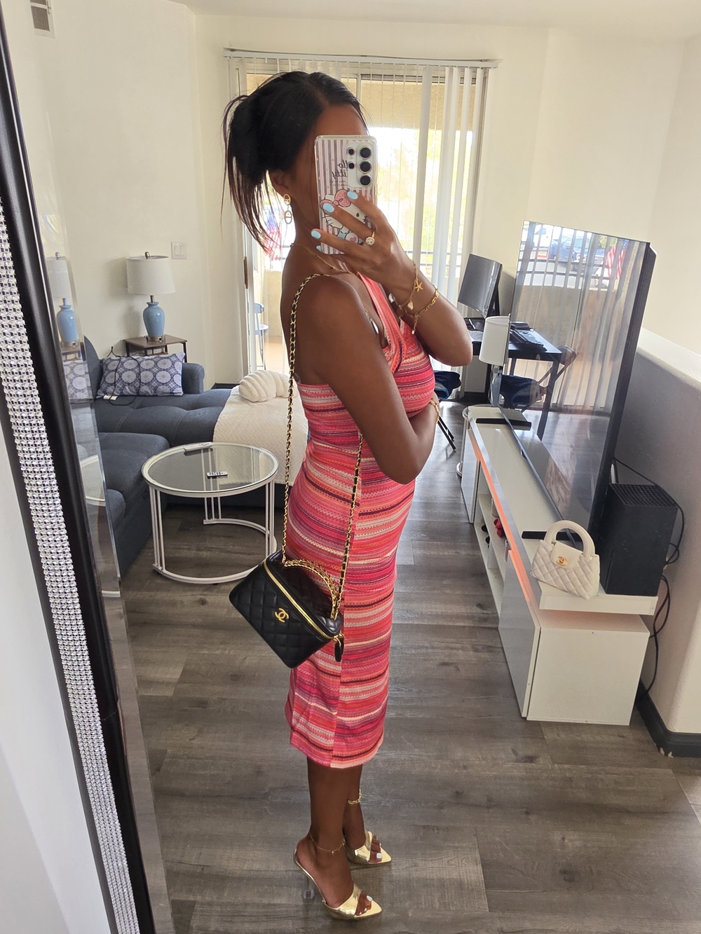 Women's Pink Striped One-Shoulder Bodycon Dress - Picture 17 of 17